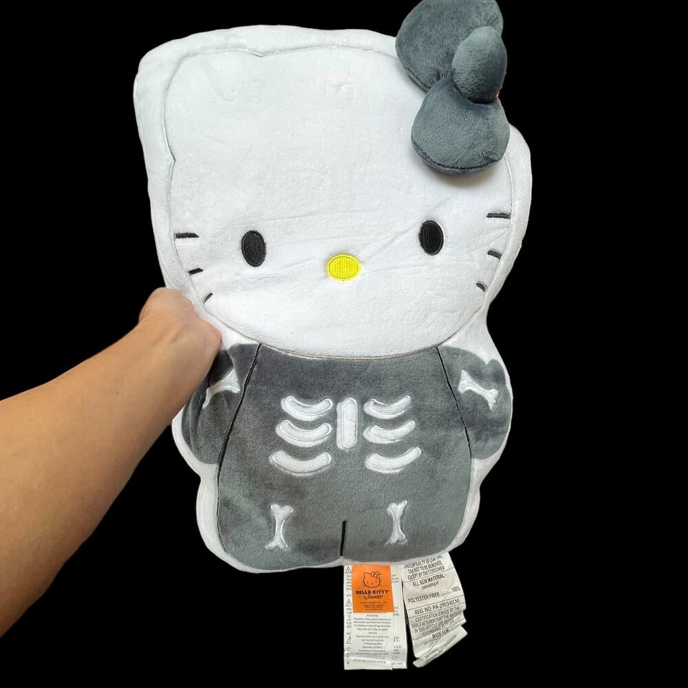 Hello Kitty Skeleton Plush Pillow Halloween Large White Gray Soft New Sanrio NWT